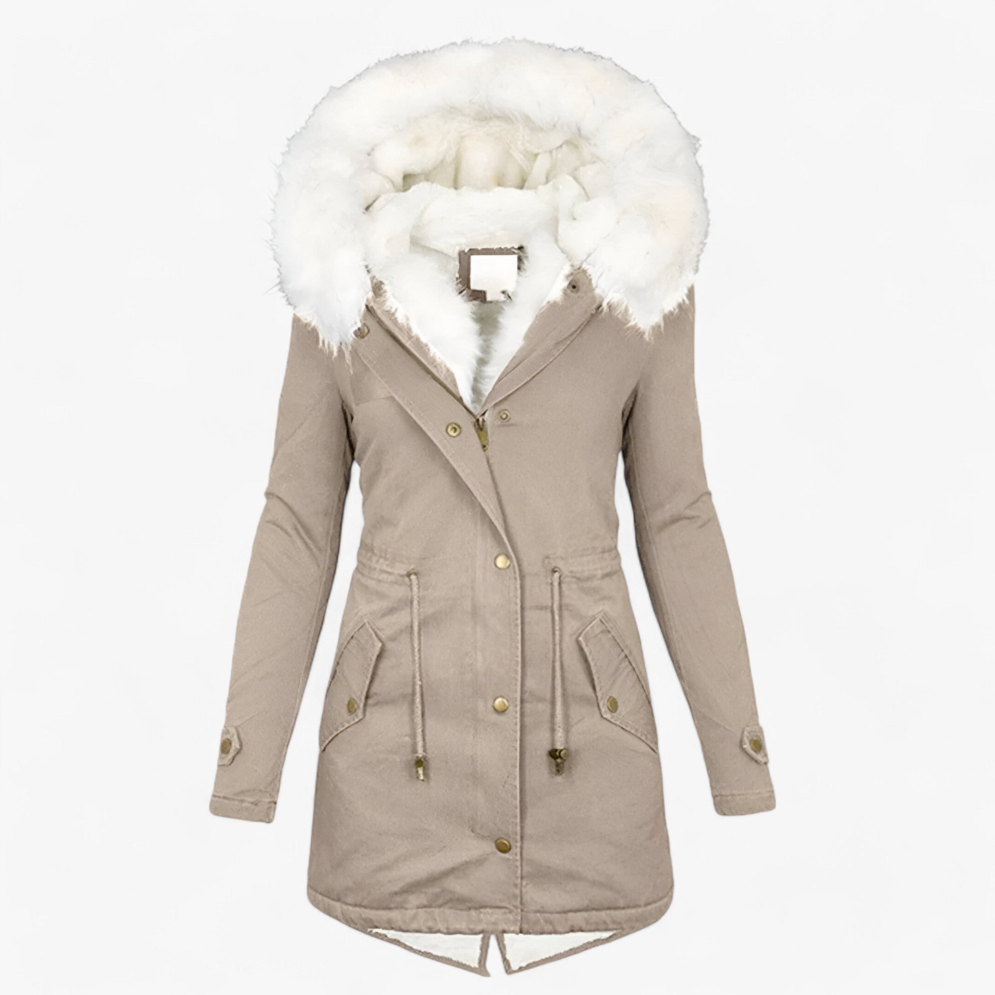 Solvéra - Elegant Lang Quiltet Damejakke Khaki