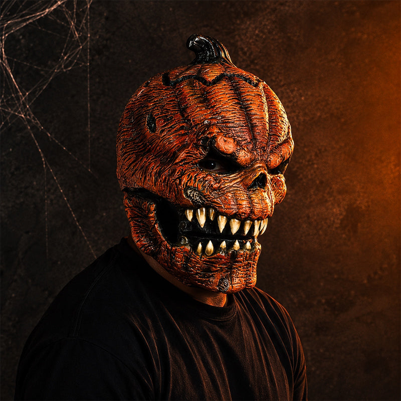 PumpkinFiend – Halloween Græskarmaske i Latex med Åbent Ansigt