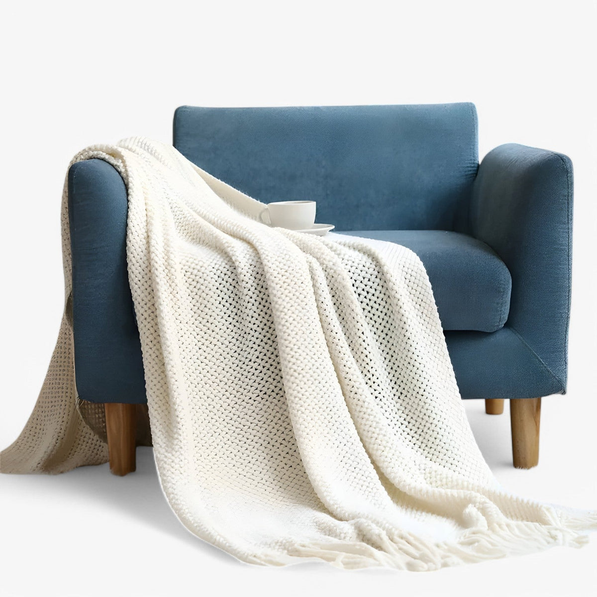 Strikket Plaid med Frynser - Blød og Åndbar til Sofa og Seng