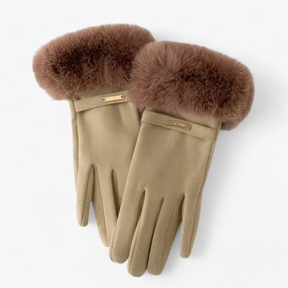 Velourhandsker med kaninlæderfor - touchfunktion til vinter