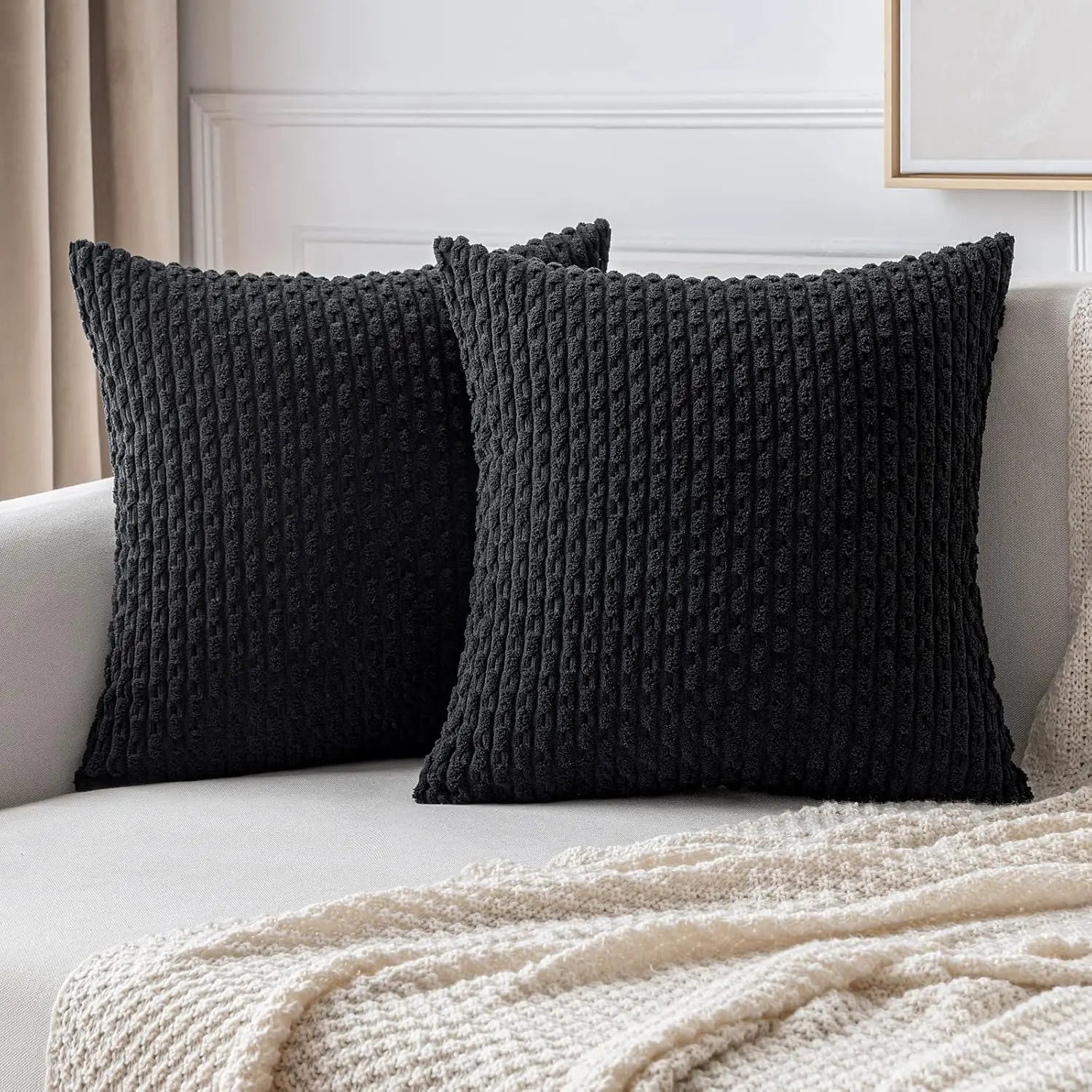 Ribfløjl Pudebetræk i Boho Stil – Dekorativt Pudebetræk til Sofa og Soveværelse Sort