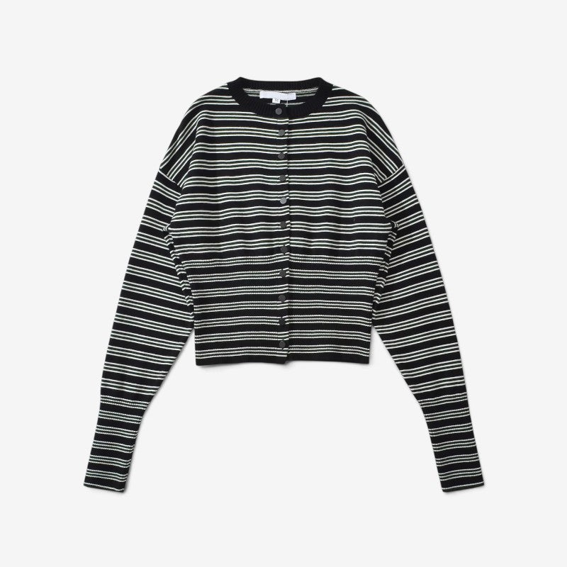 Cardigan Femme à Rayures avec Boutons Noir
