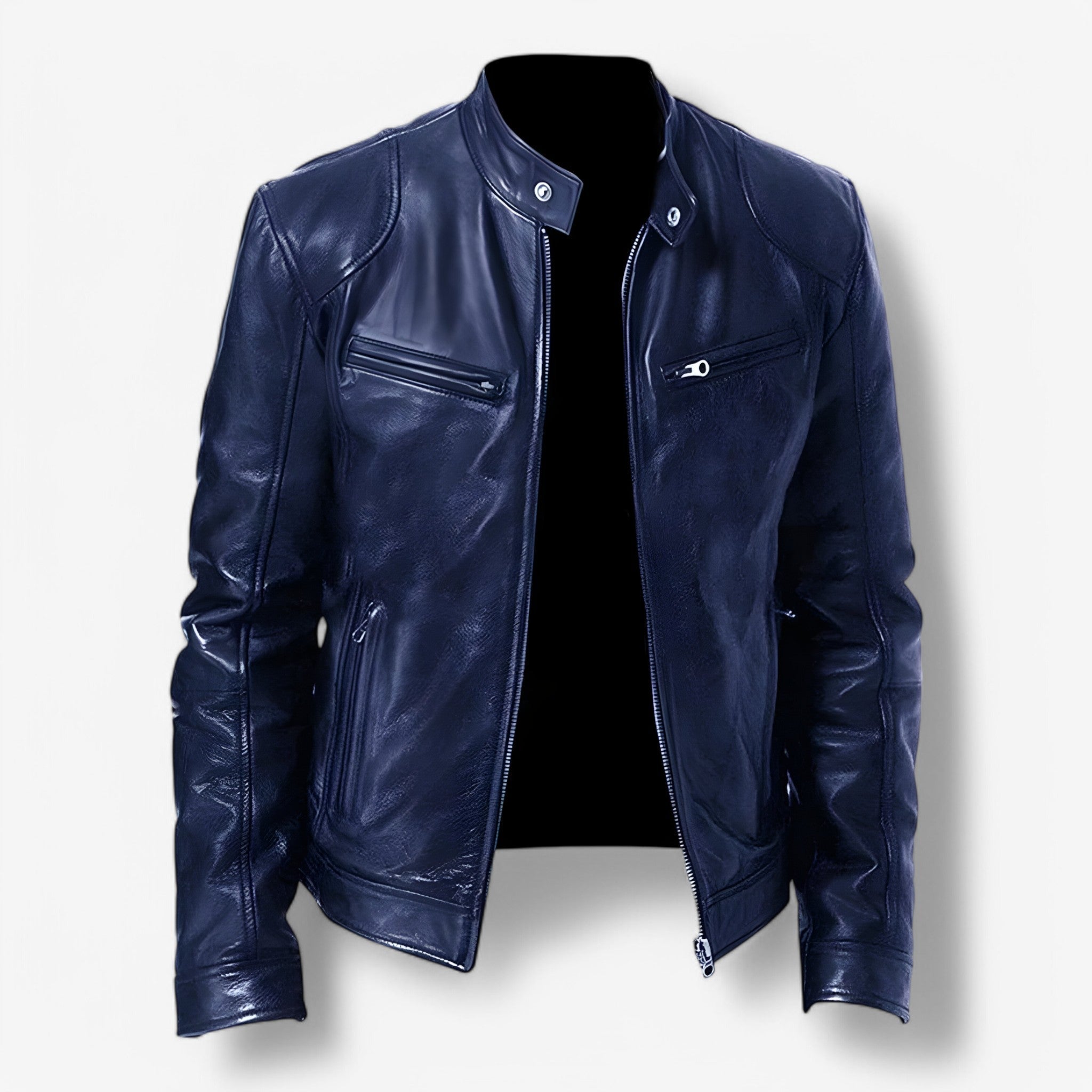 Rovaro - Casual Herrejakke i Læderlook Mørkeblå