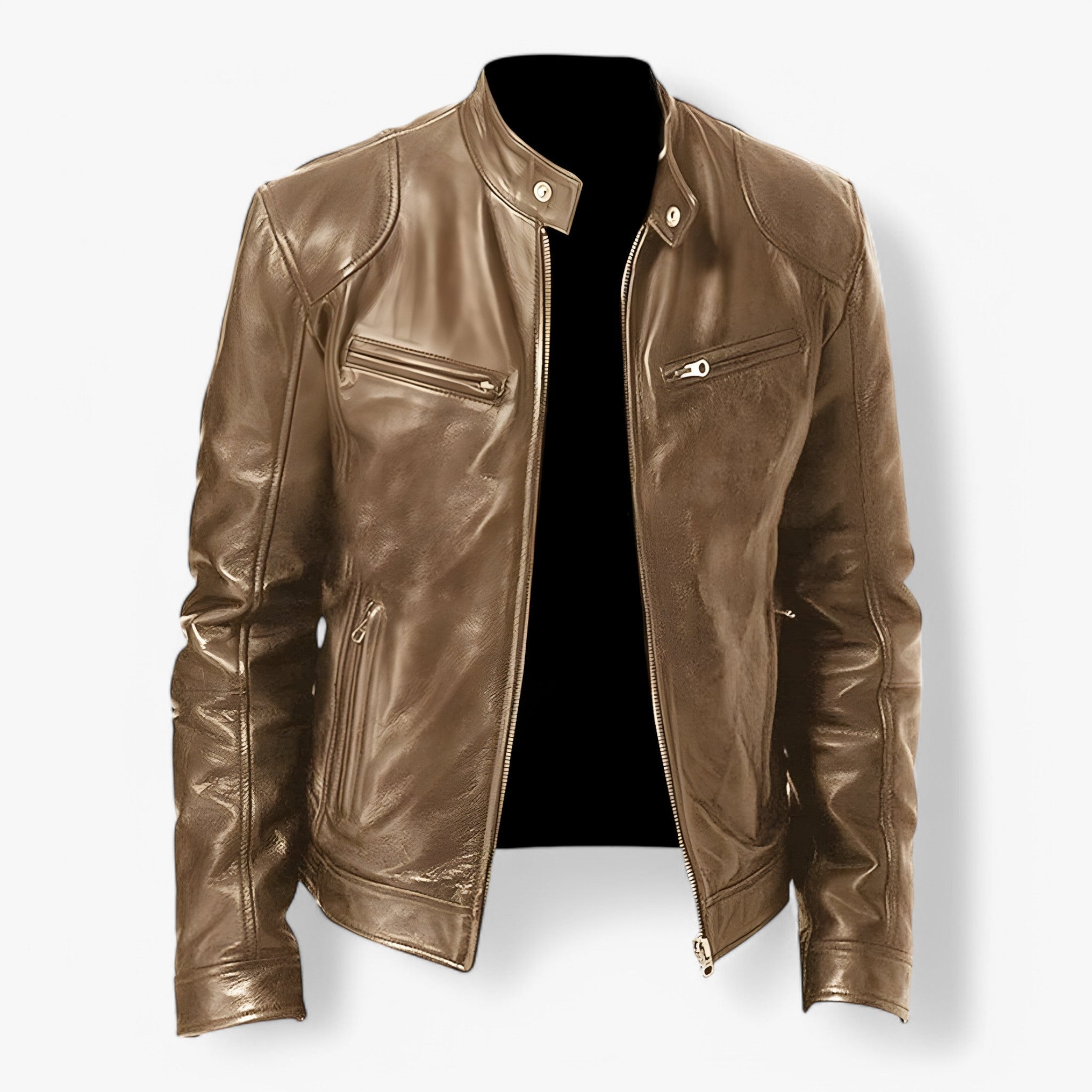 Rovaro - Casual Herrejakke i Læderlook Khaki