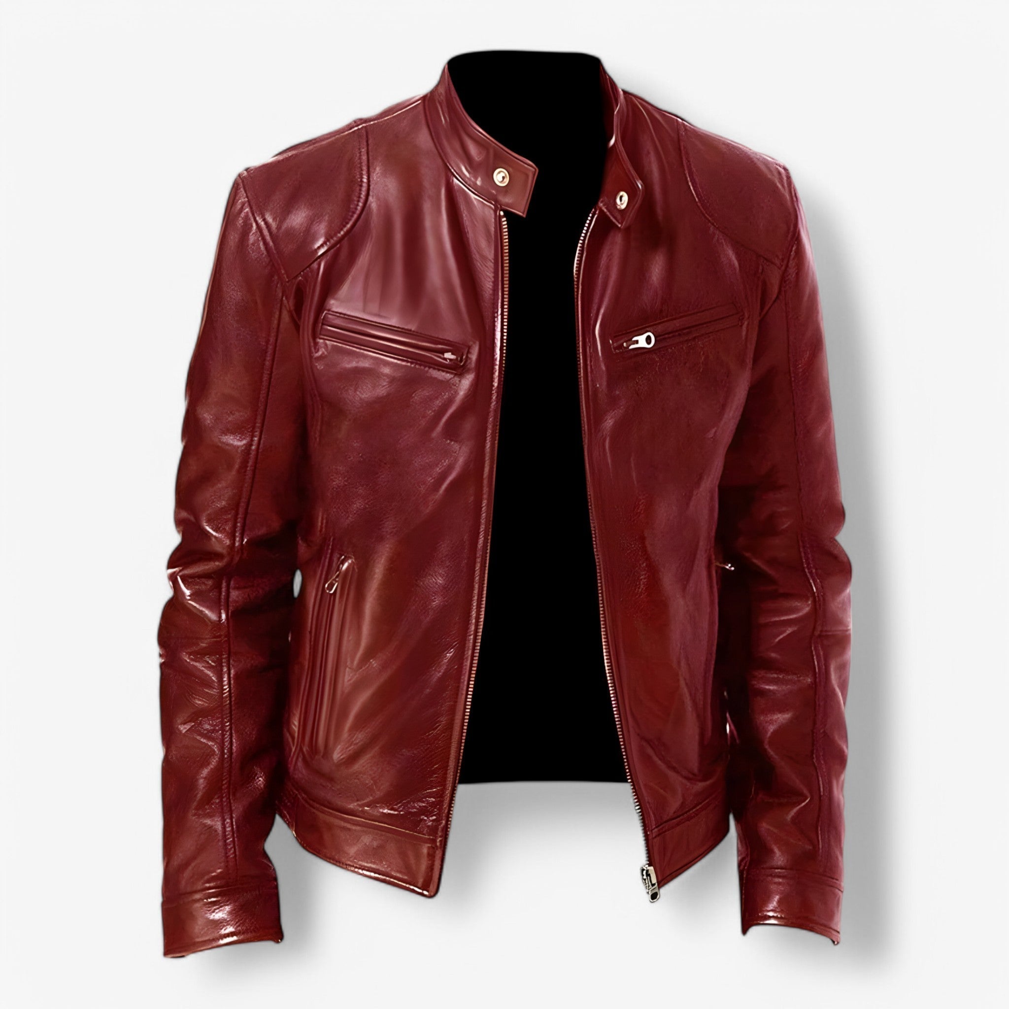 Rovaro - Casual Herrejakke i Læderlook Bordeaux