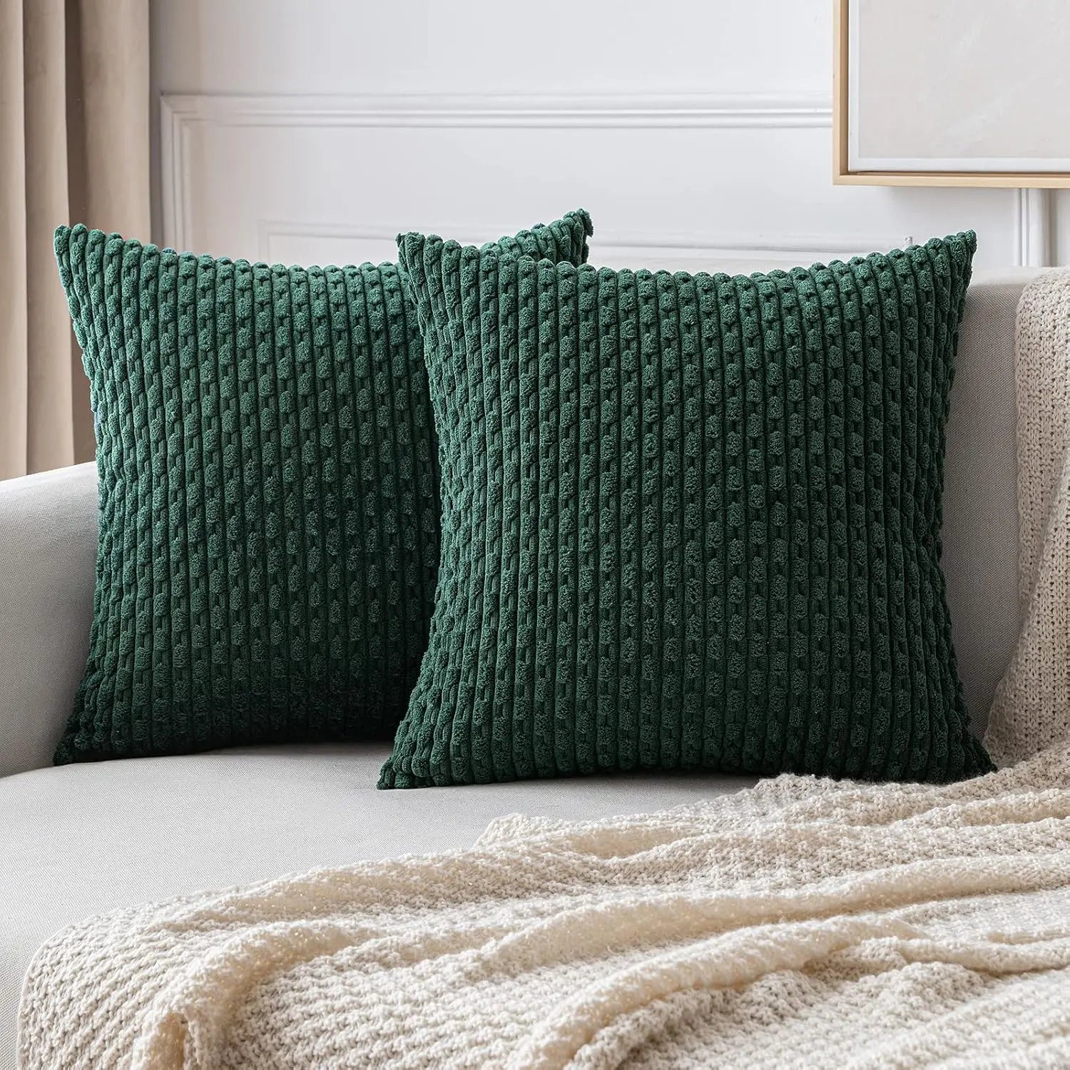 Ribfløjl Pudebetræk i Boho Stil – Dekorativt Pudebetræk til Sofa og Soveværelse Mørkegrøn
