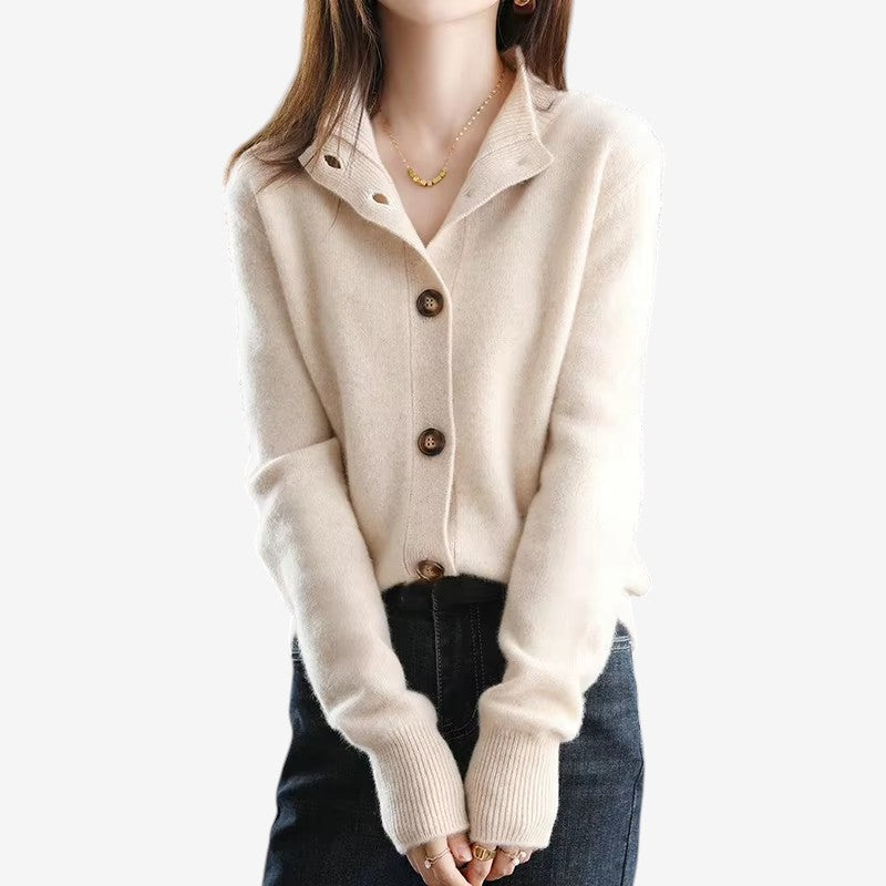 Oversize Cardigan - Ribstruktur med Knaplukning Beige