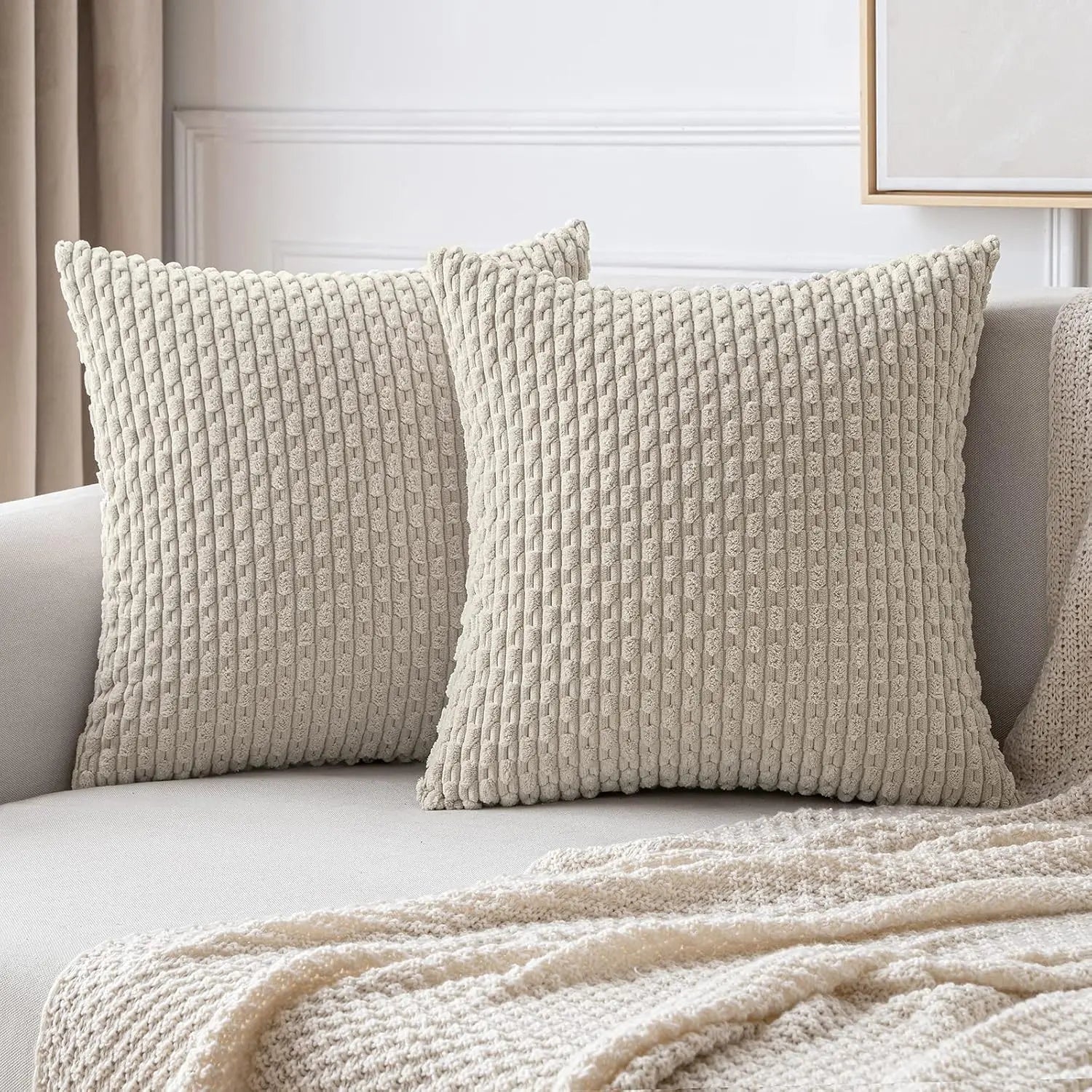Ribfløjl Pudebetræk i Boho Stil – Dekorativt Pudebetræk til Sofa og Soveværelse Beige