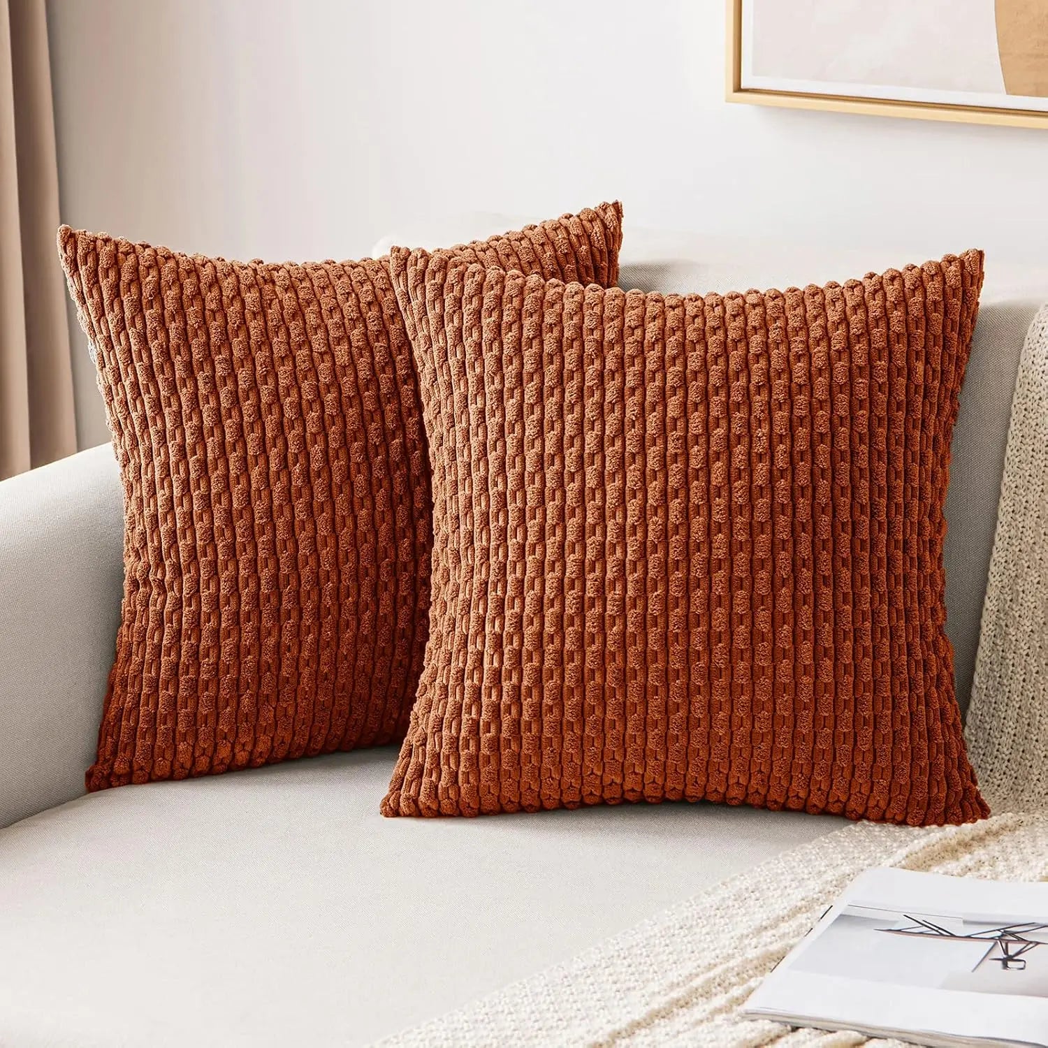 Ribfløjl Pudebetræk i Boho Stil – Dekorativt Pudebetræk til Sofa og Soveværelse Orange