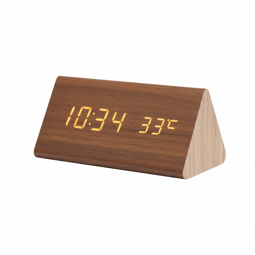 WoodTime LED Vækkeur – Moderne Trædesign