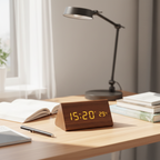 WoodTime LED Vækkeur – Moderne Trædesign