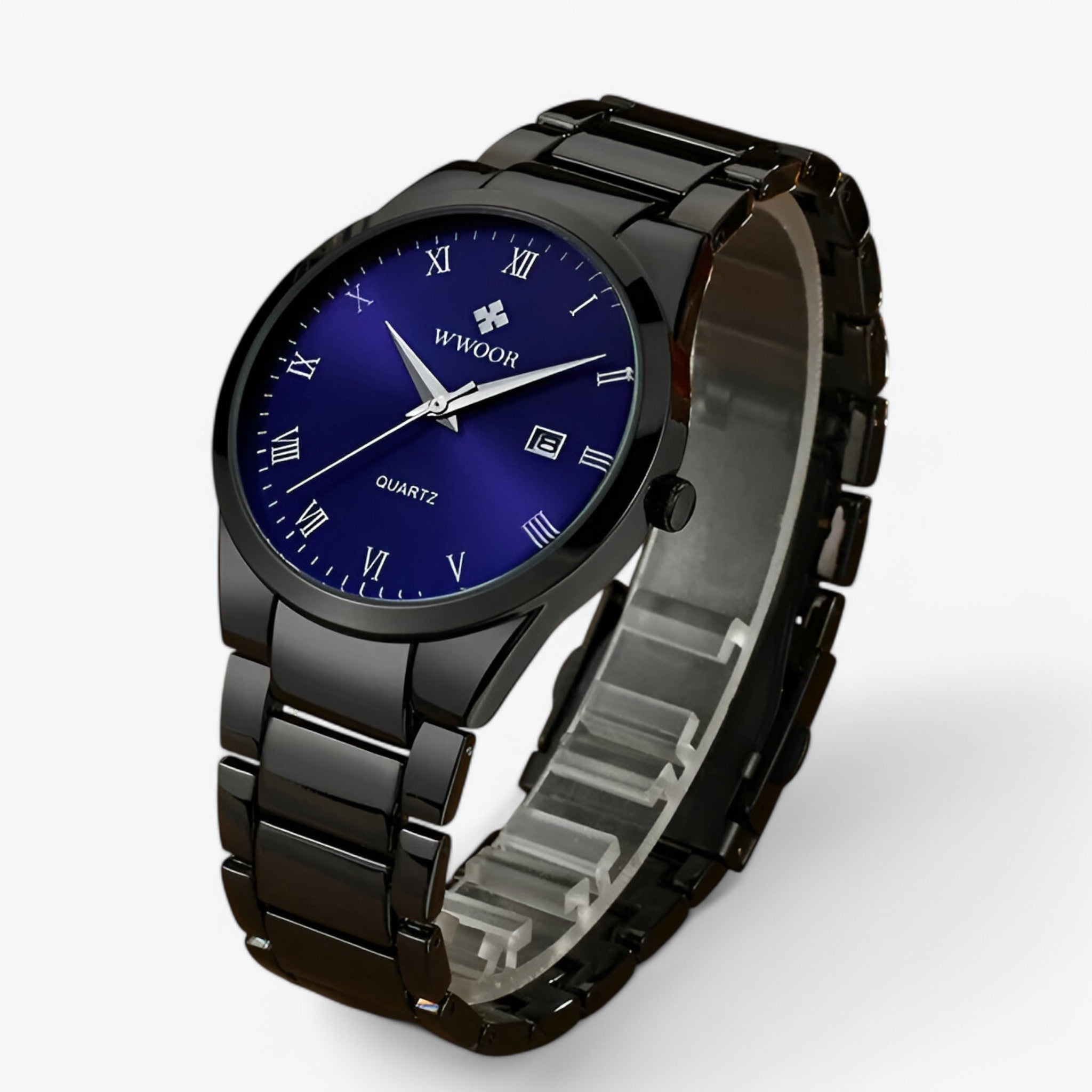 Victor | Elegant quartz ur Blå rose med æske