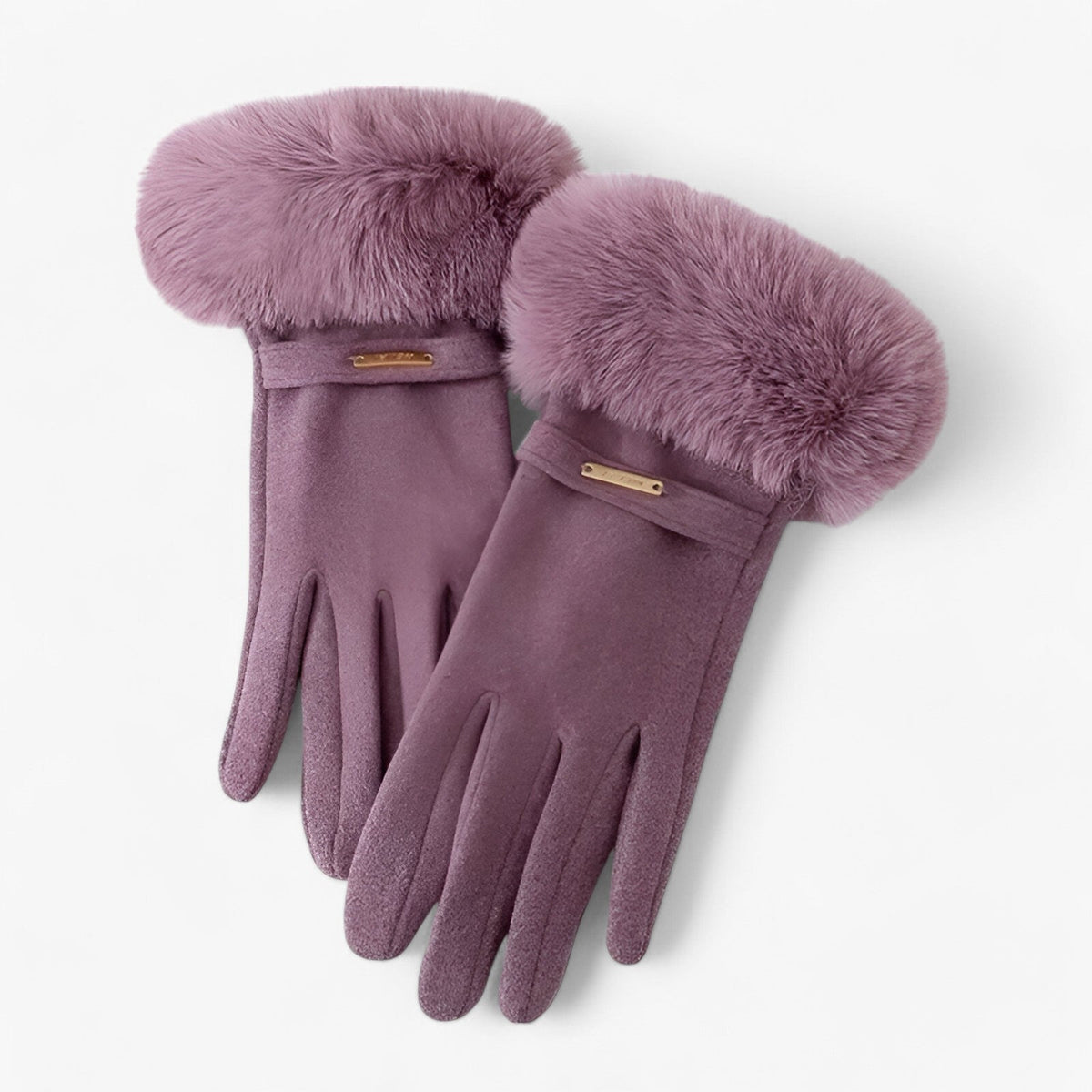Velourhandsker med kaninlæderfor - touchfunktion til vinter Lilla Én størrelse