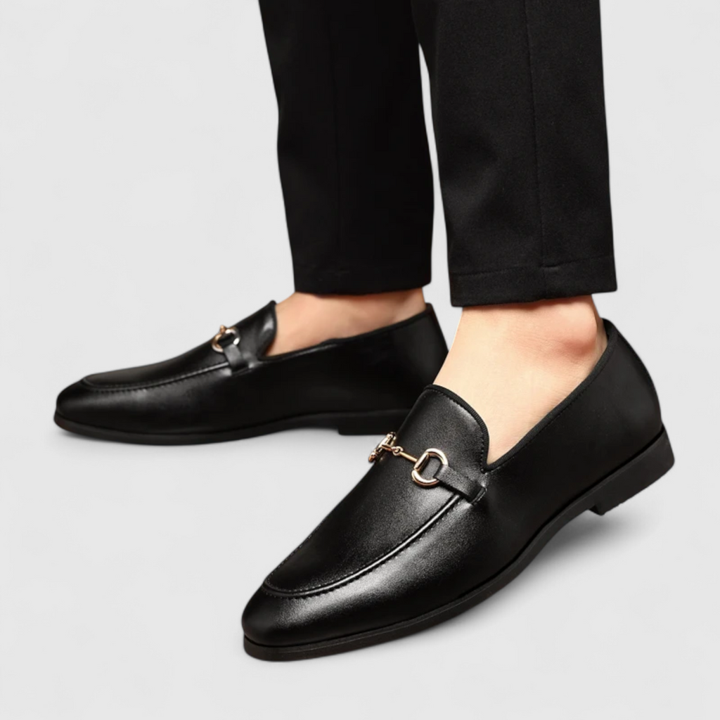 Gavin | Herre Klassiske Læder Loafers i Sort med Decorativ Spænde