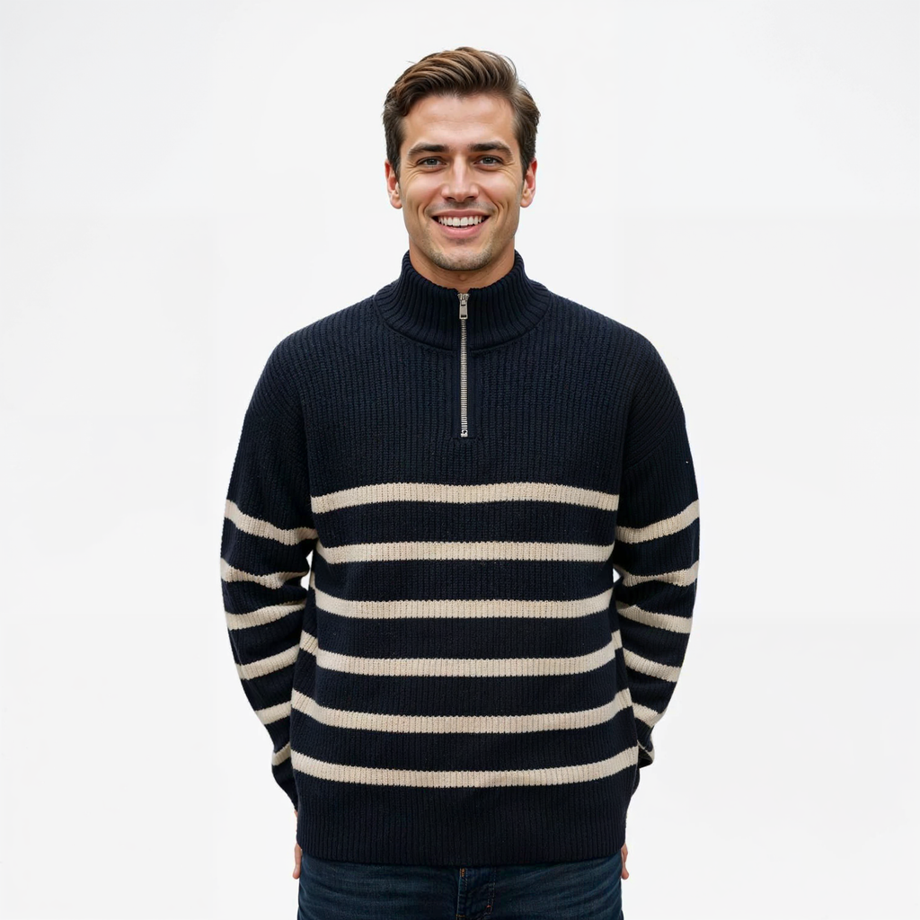 Harrison – Herre Half-Zip Striktrøje med Striber