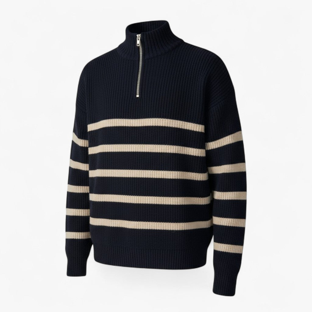 Harrison – Herre Half-Zip Striktrøje med Striber Sort