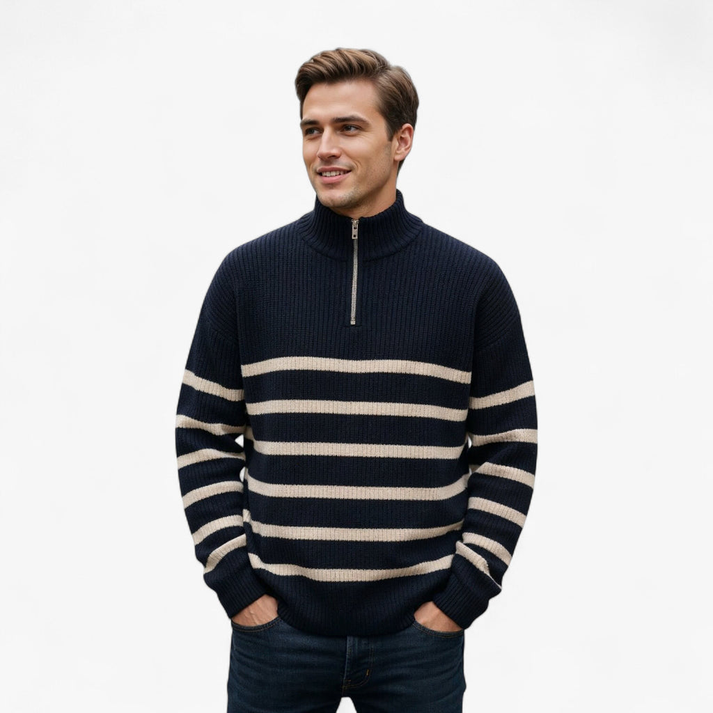 Harrison – Herre Half-Zip Striktrøje med Striber
