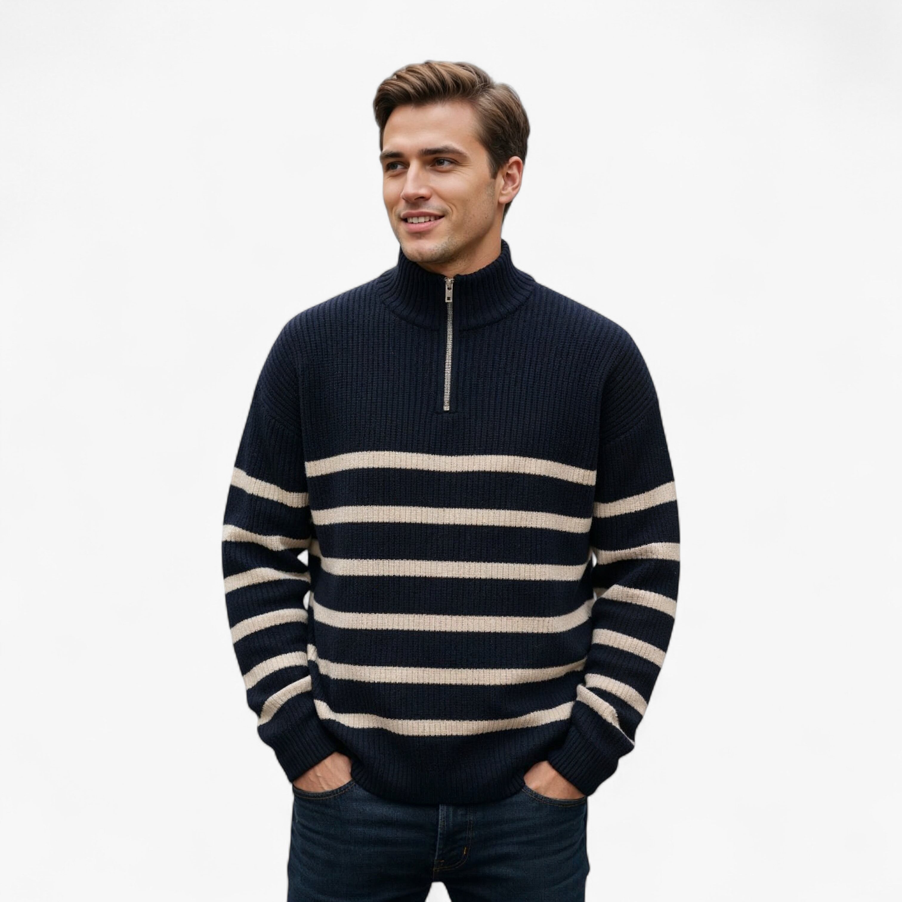 Harrison – Herre Half-Zip Striktrøje med Striber