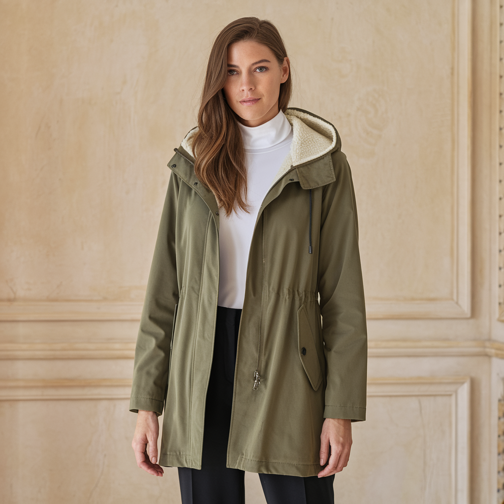 Nordelle - Elegant Lang Dame Vinterfrakke Brun