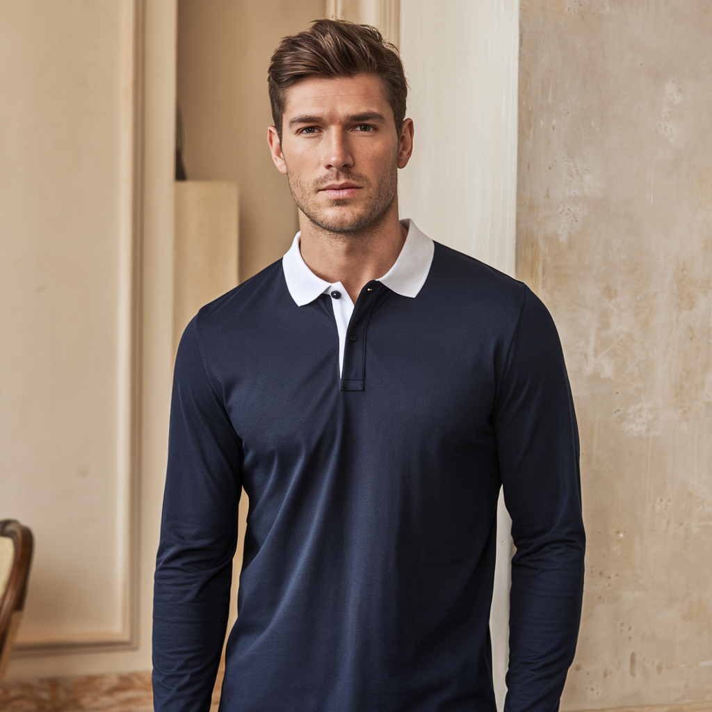 Rovenza - Strikket Herre Polo Sweater Marineblå