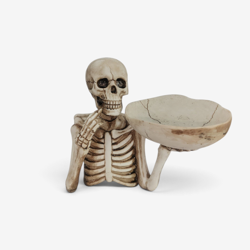 Grimora – Halloween Skelet med Skål Beige