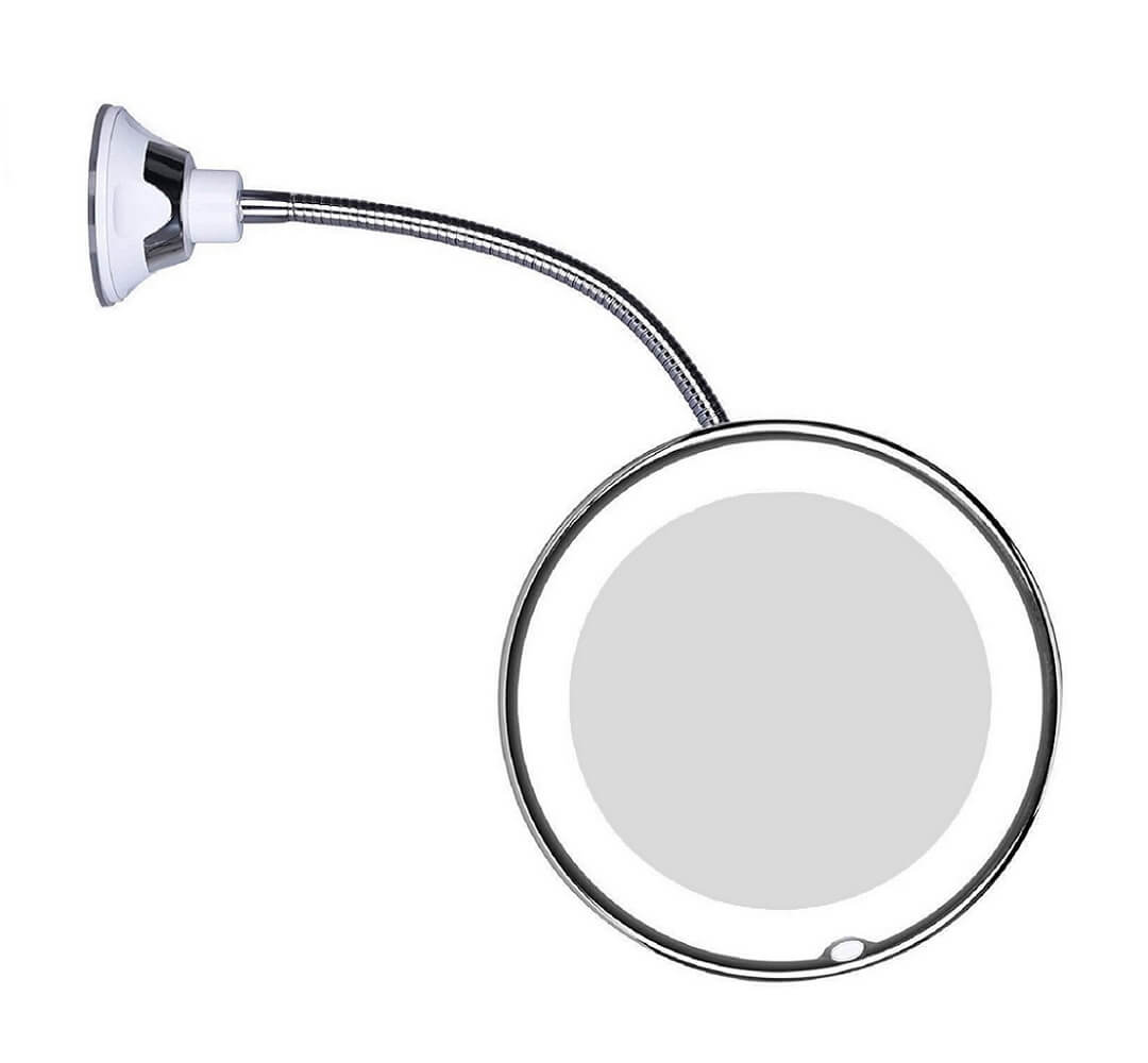 GlowMirror LED Kosmetikspejl – Fleksibel Arm med 10x Forstørrelse