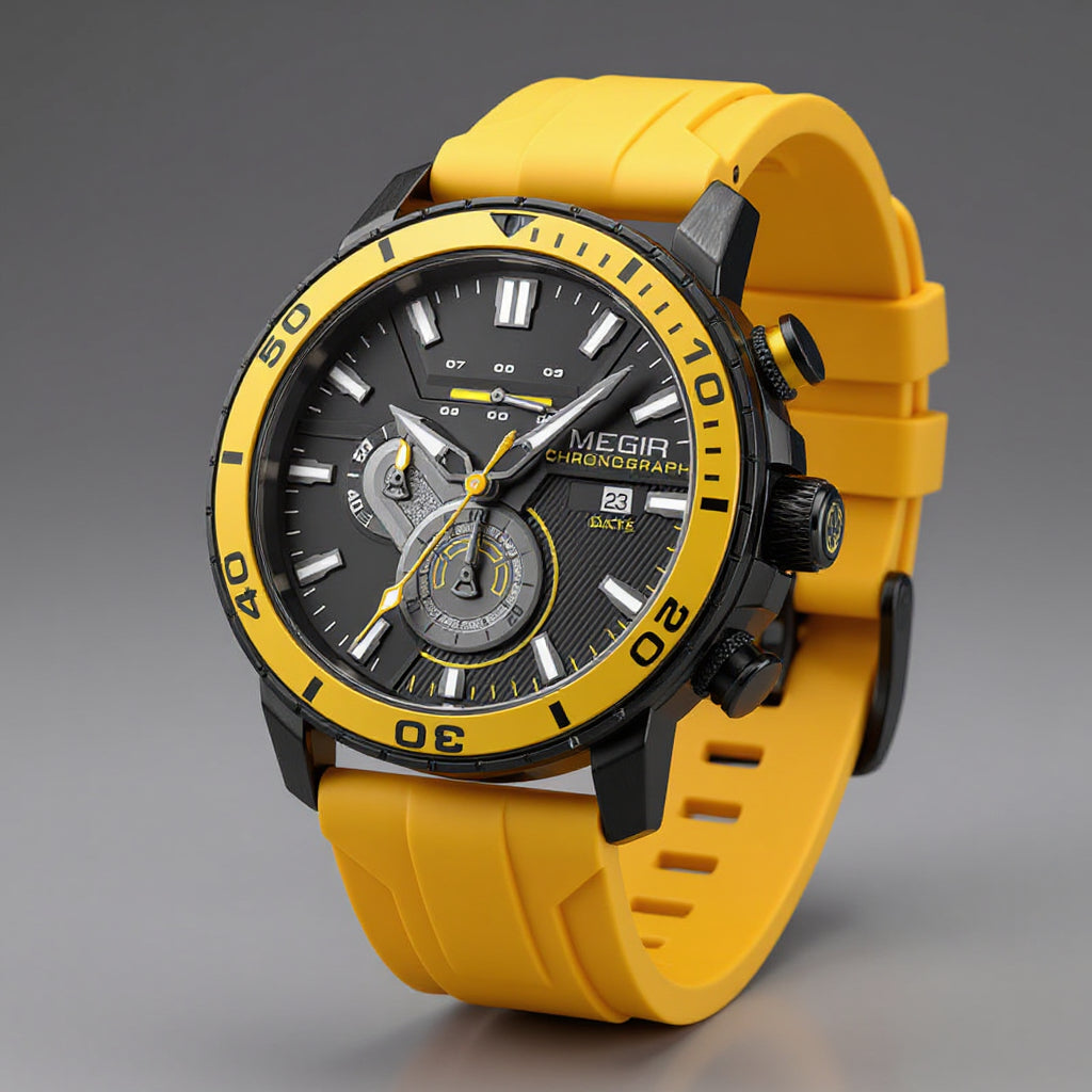 Aureon – Herreur 44 mm med Silikonerem Kanariegul