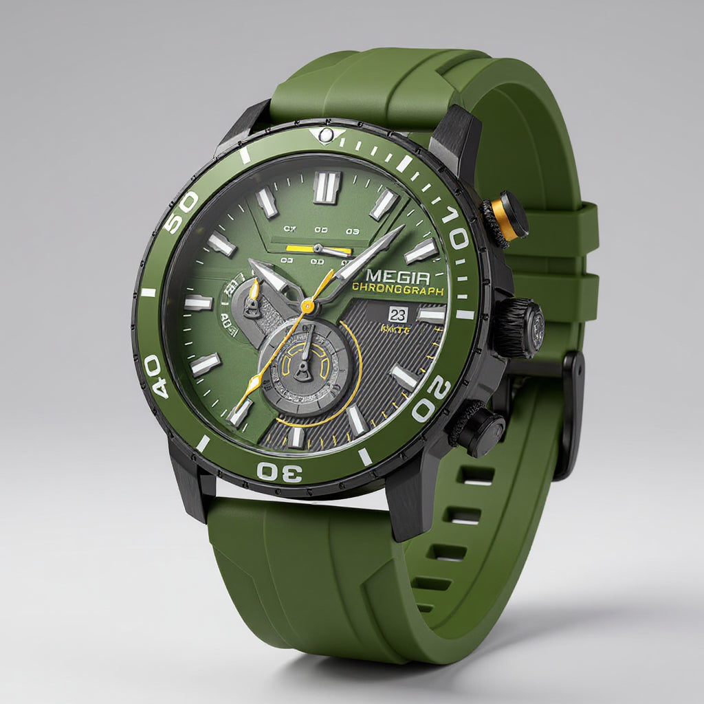 Aureon – Herreur 44 mm med Silikonerem Skovgrøn