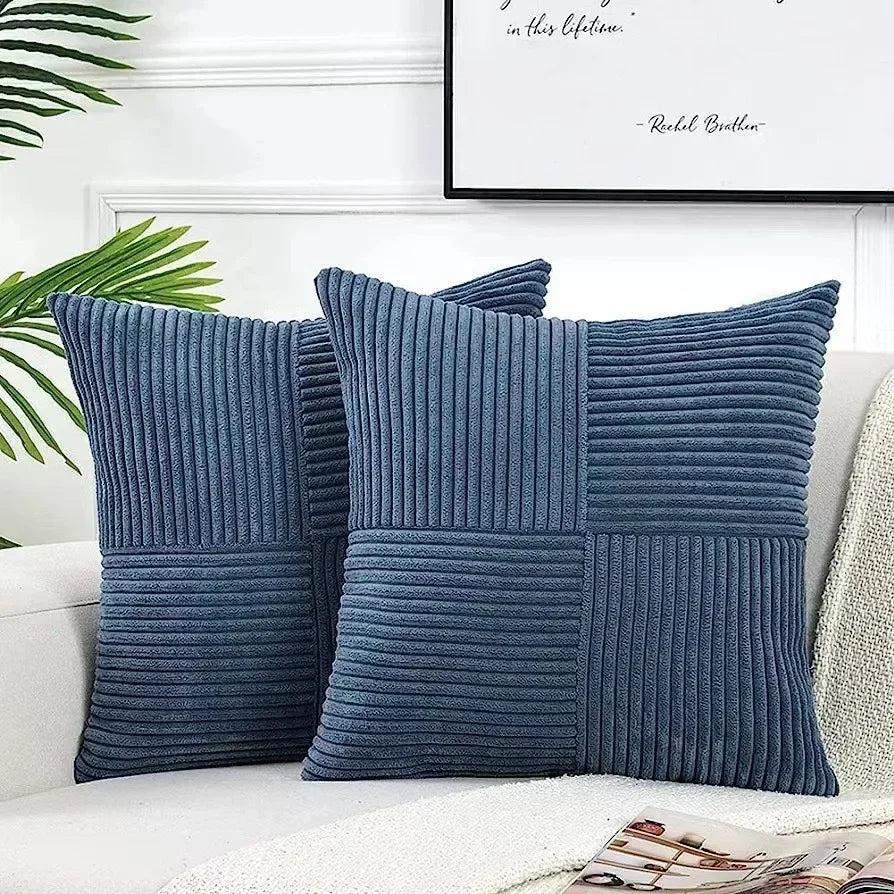 Fløjlsbløde Pudebetræk i Corduroy – Dekorativt Pudebetræk til Sofa og Soveværelse 2 stk Blå 45x45cm