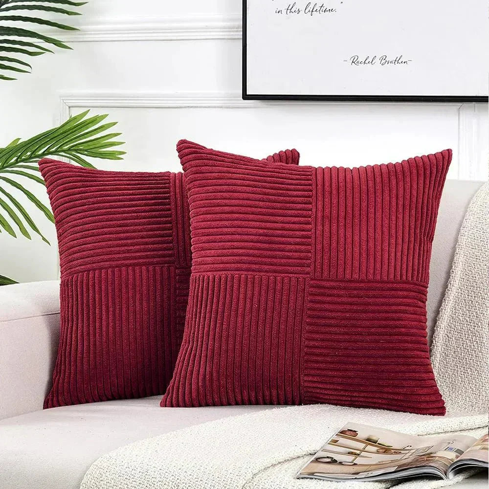 Fløjlsbløde Pudebetræk i Corduroy – Dekorativt Pudebetræk til Sofa og Soveværelse 2 stk Rød 45x45cm
