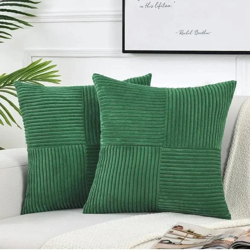Fløjlsbløde Pudebetræk i Corduroy – Dekorativt Pudebetræk til Sofa og Soveværelse 2 stk Grøn 45x45cm