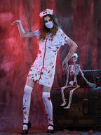 BloodNurse – Halloween Sygeplejerskekostume med Blodigt Design Weiß