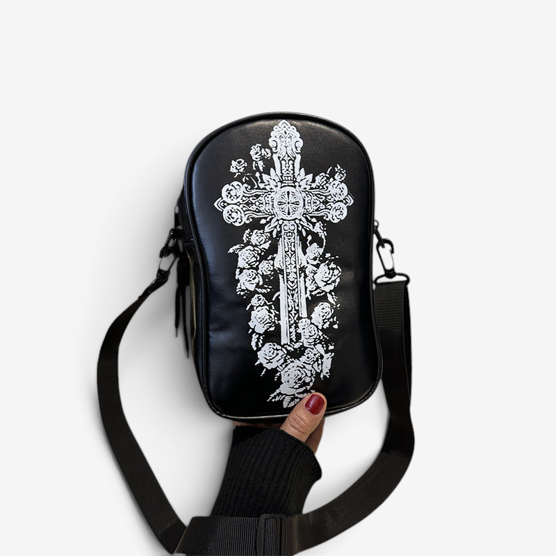 Pumpkira – Halloween Skuldertaske med Græskardesign Sort Med Kors Standard
