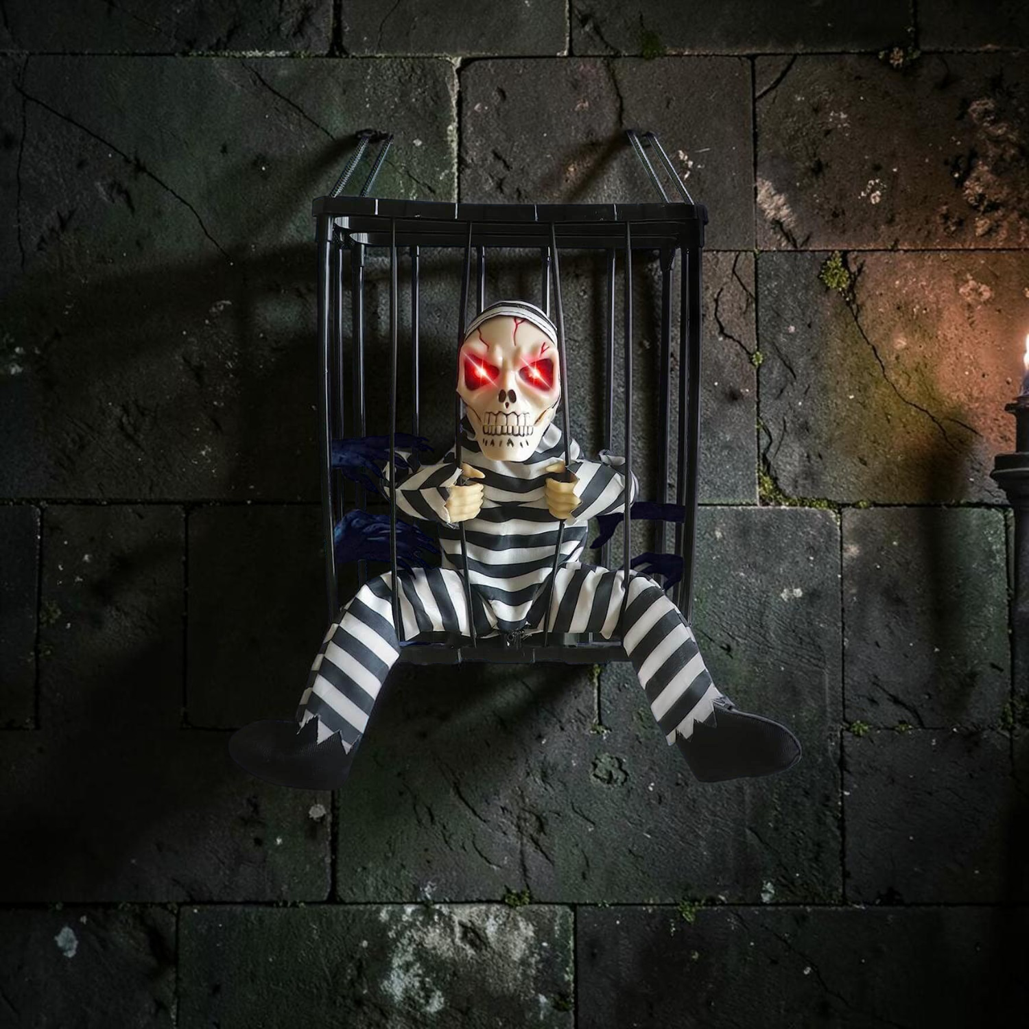 Grimcage – Halloween Skelet i Bur med Lyd og Bevægelse