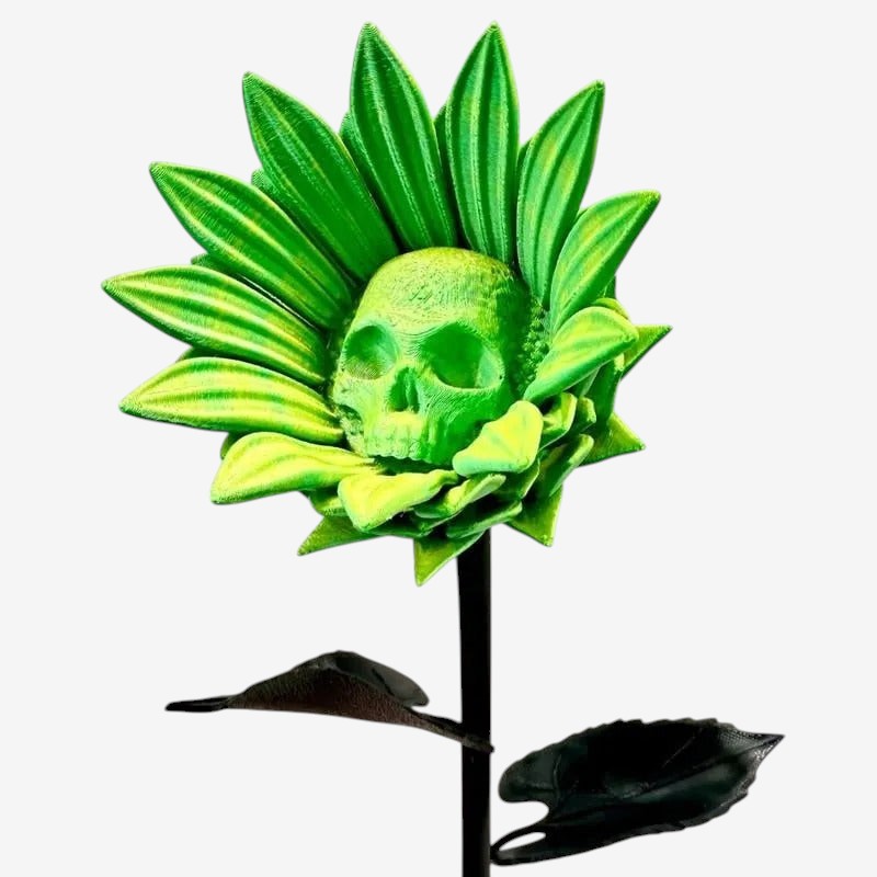 SkullBloom – Solsikkeskulptur med Kraniedesign Grøn