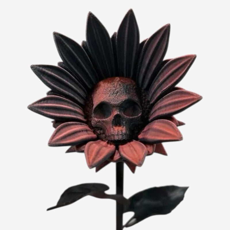 SkullBloom – Solsikkeskulptur med Kraniedesign Rød