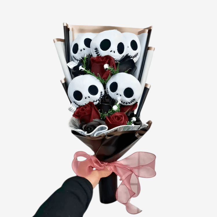SkullRose – Plysfigur Buket med Dekorative Roser Midnatsskræmler