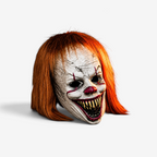GrimClown – Halloween Clownmaske med Orange Hår og Tænder Orange