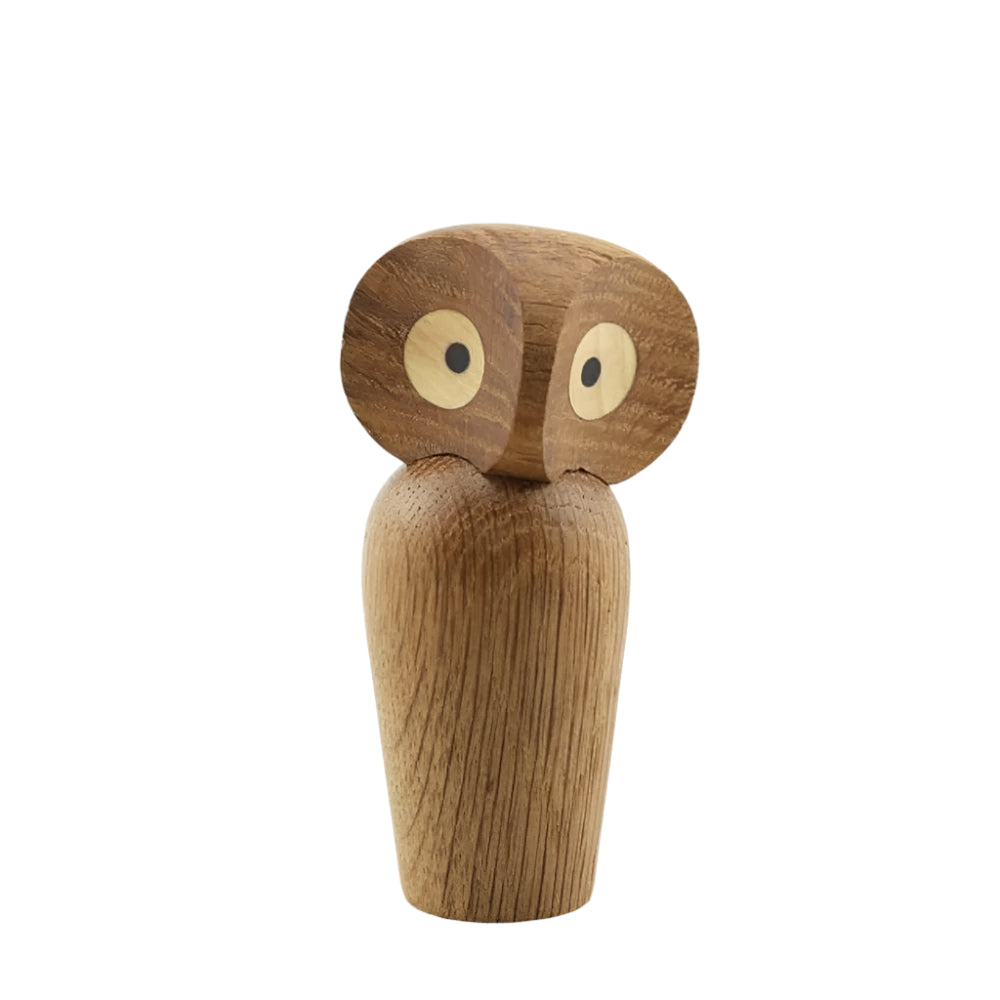 NordicOwl Figur – Naturlig Dekoration med Bevægeligt Design Valnød