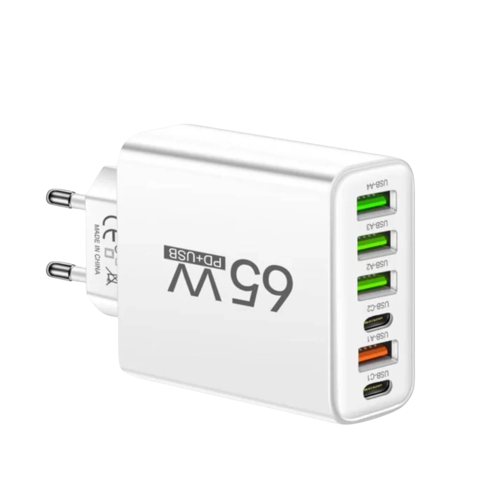 65W 6-i-1 Hurtigoplader – Multi USB-C & USB-A Oplader til Flere Enheder