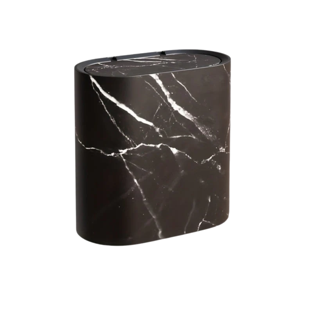 Affaldsspand med Marmorlook og Låg – Dekorativ Skraldespand til Badeværelse og Køkken Marble Black